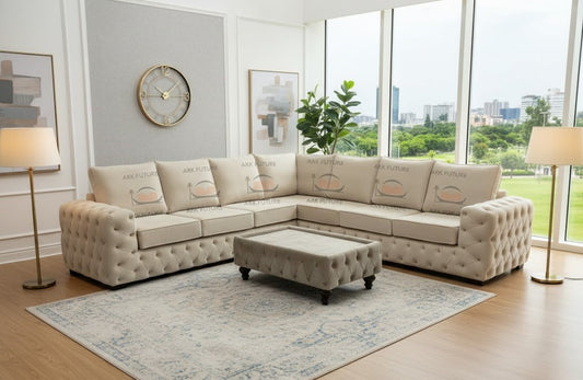 Ashton Chesterfield Corner Sofa with High Back Cushioned Plush Velvet