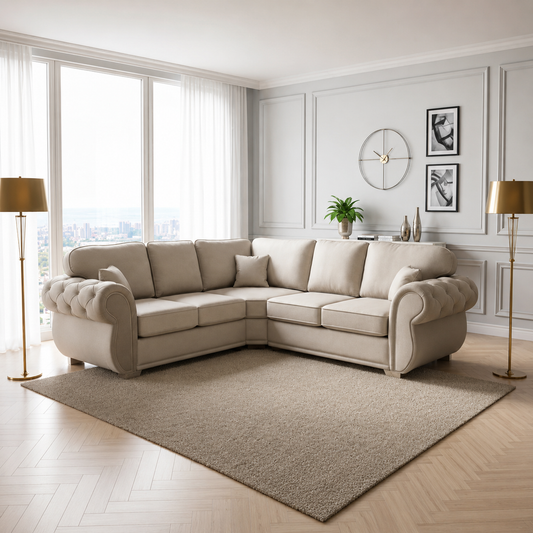 Rhino Chesterfield 5 Seater Corner Sofa in Plush Velvet Fabric