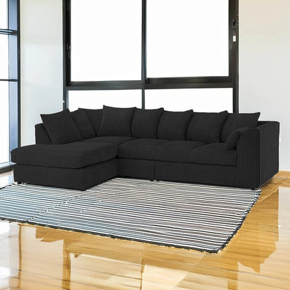 Alice Corner 5 Seater Modern Jumbo Cord Left/Right Hand L Shape Sofa Suite Foot Stool