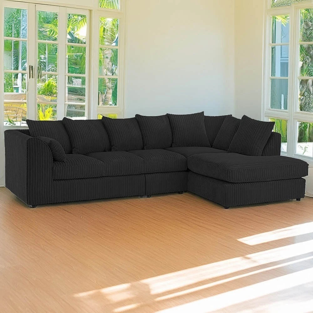 Alice Corner 5 Seater Modern Jumbo Cord Left/Right Hand L Shape Sofa Suite Foot Stool
