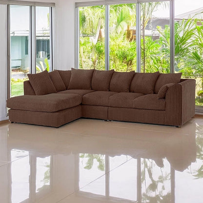 Alice Corner 5 Seater Modern Jumbo Cord Left/Right Hand L Shape Sofa Suite Foot Stool