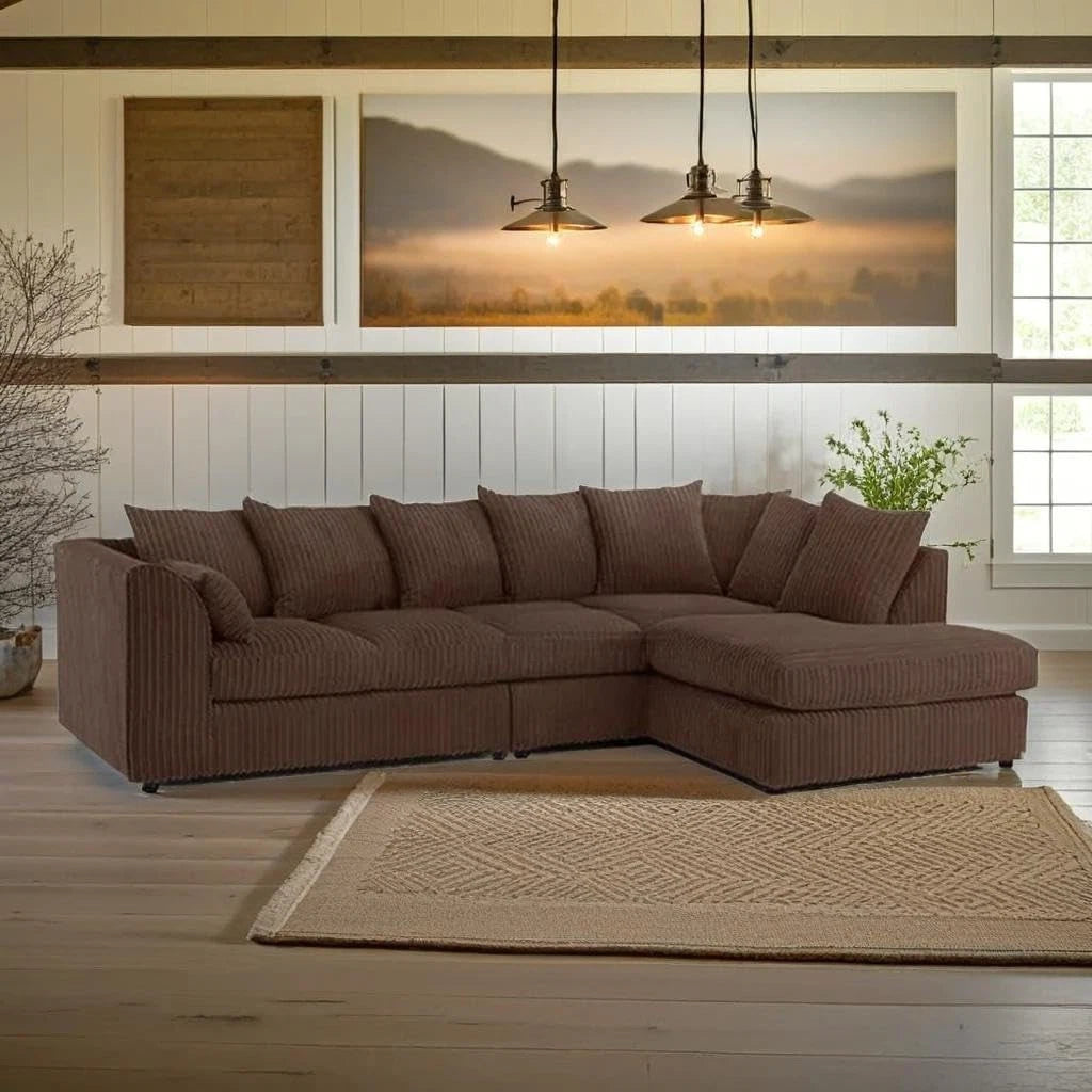 Alice Corner 5 Seater Modern Jumbo Cord Left/Right Hand L Shape Sofa Suite Foot Stool