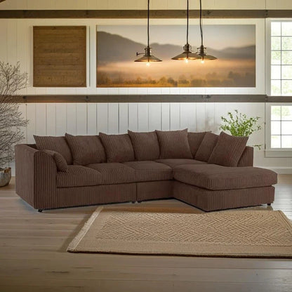 Alice Corner 5 Seater Modern Jumbo Cord Left/Right Hand L Shape Sofa Suite Foot Stool