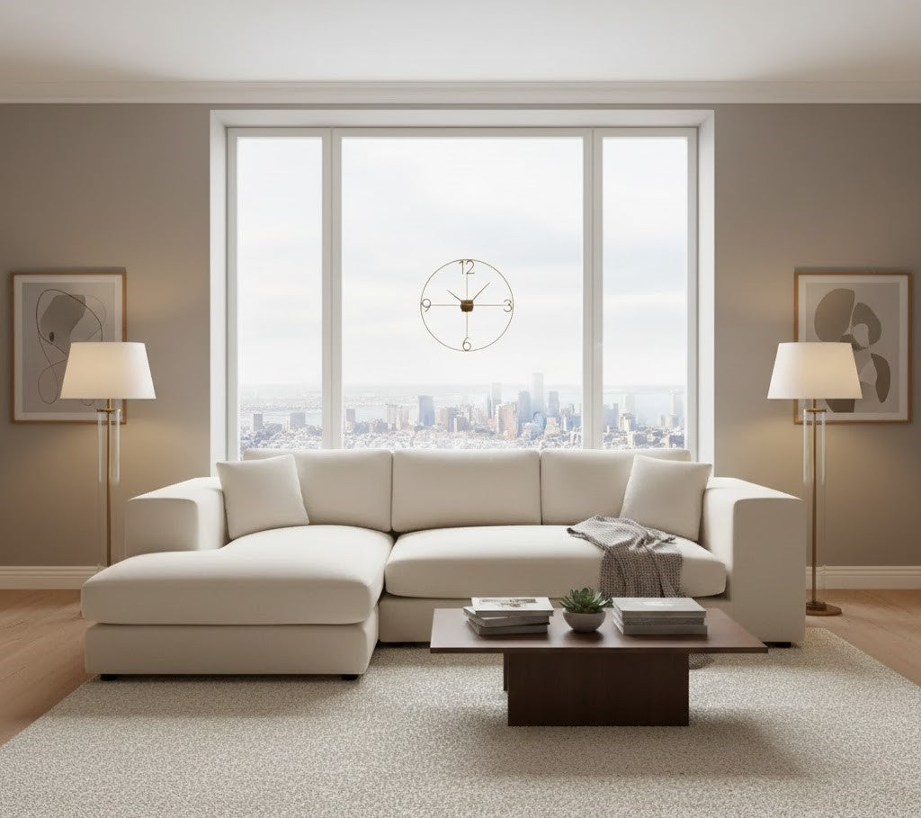 Beige Corner Sofa in Left and Right Side Option in Plush Velvet Fabric