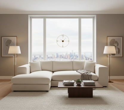 Beige Corner Sofa in Left and Right Side Option in Plush Velvet Fabric