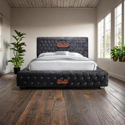 Geneva Crushed Velvet Tufted Bed Frame with Headboard