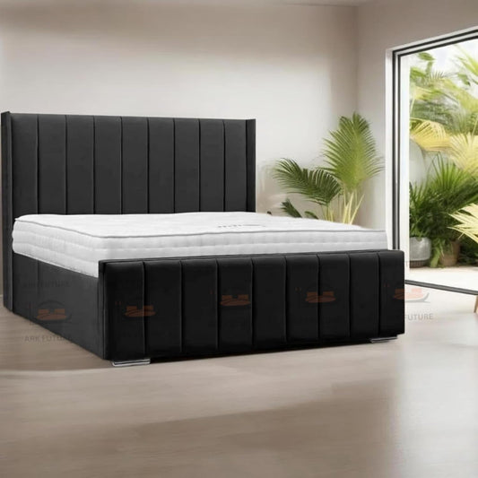 Amelia Panel Wing Ottoman Bed Frame – Upholstered Storage Bed with Gas Lift