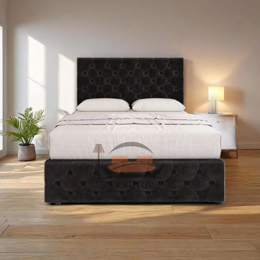 Regal Tufted Velvet Bed Frame with Footend Storage Drawers