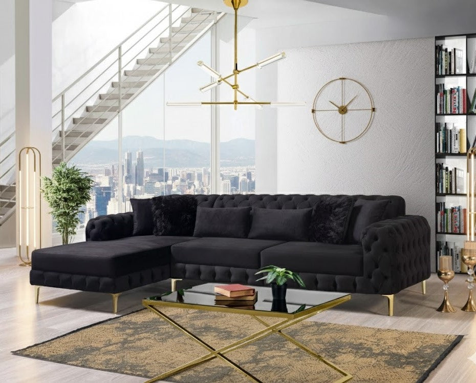 Shaggy Luxurious L-Shaped Lounge Sofa with Right/Left Chaises Option In Plush Velvet Fabric