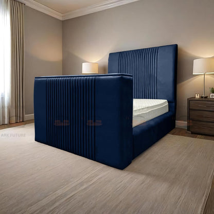 Genna Plush TV Bed Frame – Modern Upholstered Bed with TV Lift & Storage