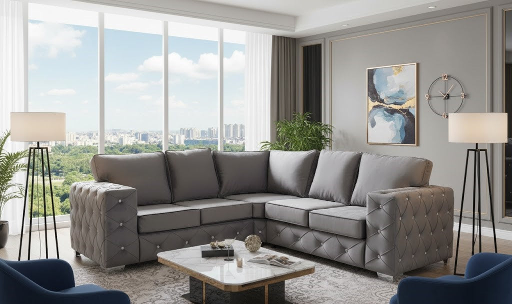 Brixton Sofa in Chesterfield Design in Plush Velvet Fabric