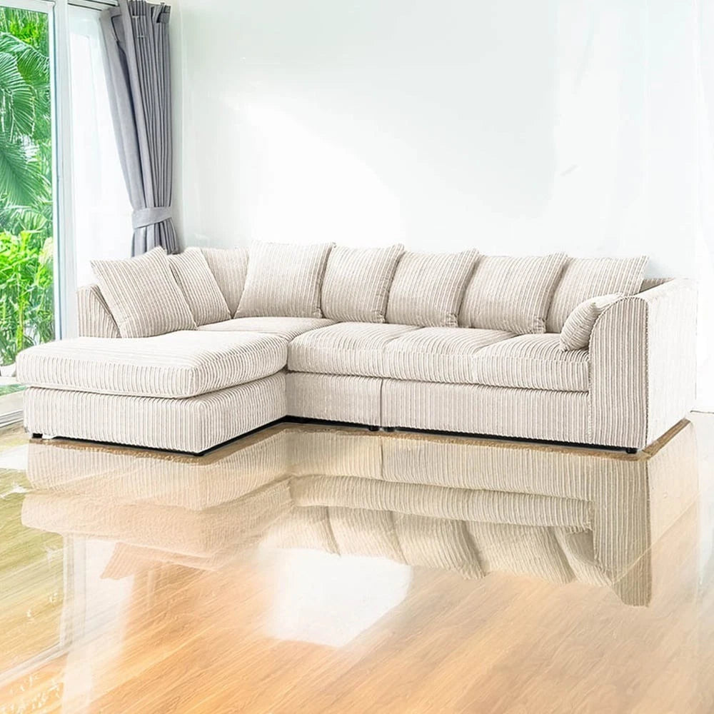 Alice Corner 5 Seater Modern Jumbo Cord Left/Right Hand L Shape Sofa Suite Foot Stool