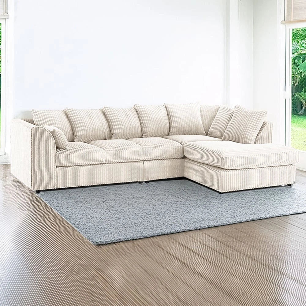 Alice Corner 5 Seater Modern Jumbo Cord Left/Right Hand L Shape Sofa Suite Foot Stool