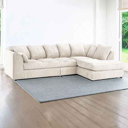 Alice Corner 5 Seater Modern Jumbo Cord Left/Right Hand L Shape Sofa Suite Foot Stool