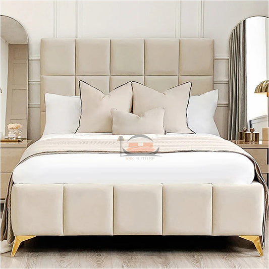Callum Cubed Upholstered Bed in Boucle Fabric