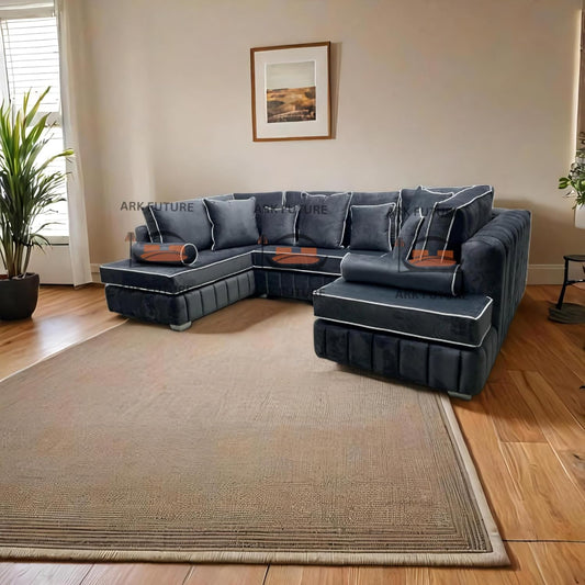 Brick Lane U-Shape Sofa with Contrast Piping – Modern Sectional Couch