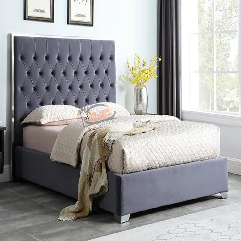 Chester Upholstered Bed Frame With Silver Border