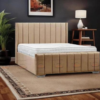 Amelia Panel Wing Ottoman Bed Frame – Upholstered Storage Bed with Gas Lift