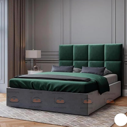 Atlanta Bed Frame – Square Headboard, Plush Velvet, Durable Wood