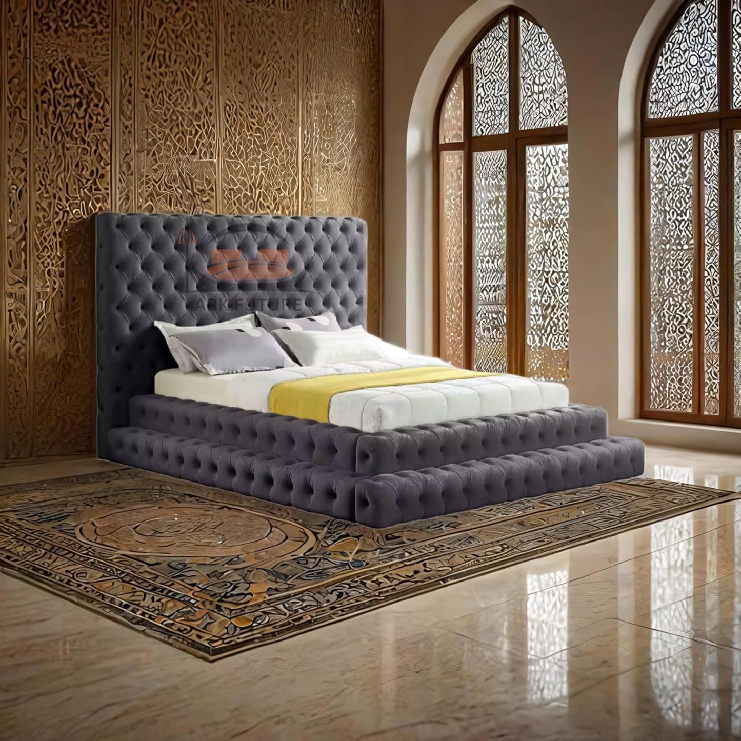 Imperial Manor Upholstered Bed Frame with Tufted Headboard and Timeless Design