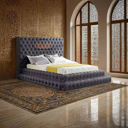 Imperial Manor Upholstered Bed Frame with Tufted Headboard and Timeless Design