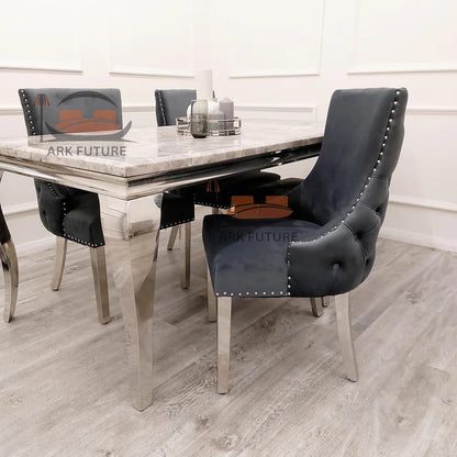 Set of 2 Kensington Velvet Dining Chairs – Button-Tufted, Chrome Legs