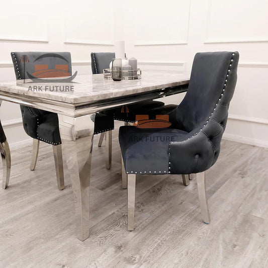 Set of 2 Kensington Velvet Dining Chairs – Button-Tufted, Chrome Legs