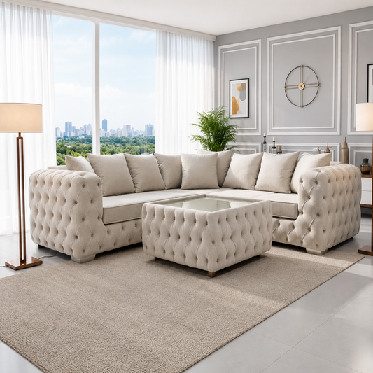 Faramade Chesterfield Corner Sofa in Plush Velvet with Coffee Table