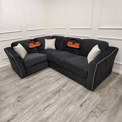 Lincoln 4-Piece Modular Corner Sofa, Velvet Upholstery, Spacious Seating.