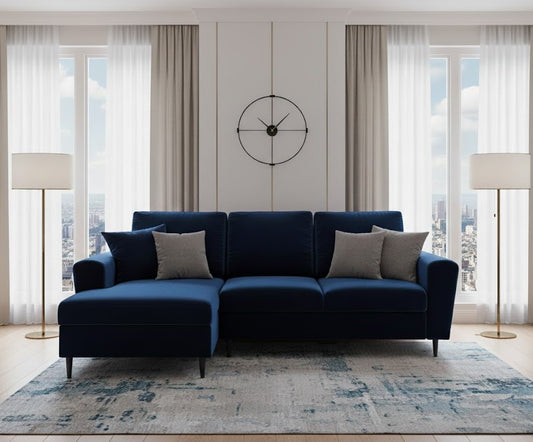 Elentra Corner Sofa in Plush Velvet Fabric with Right and Left Hand Corner Option