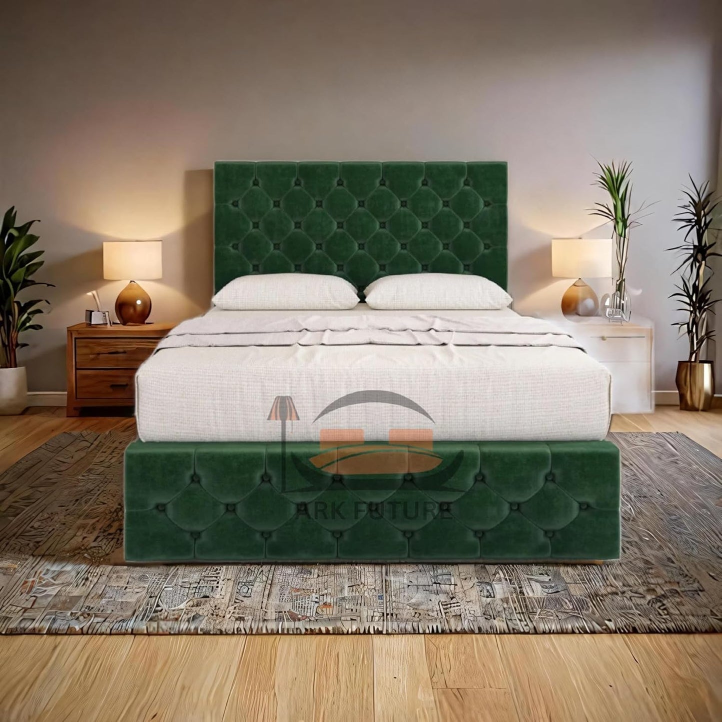 Regal Tufted Velvet Bed Frame with Footend Storage Drawers