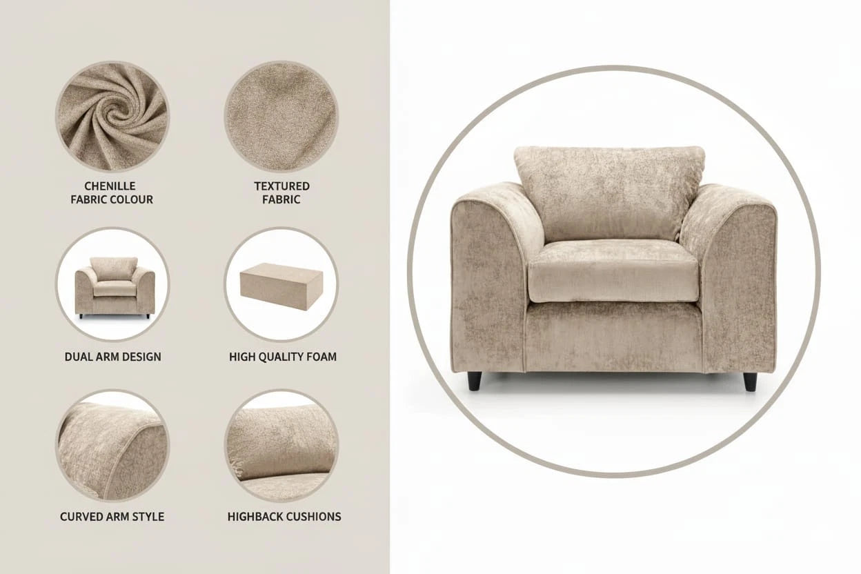 Fenton Luxe Modern Lounge 3 Seater Sofa