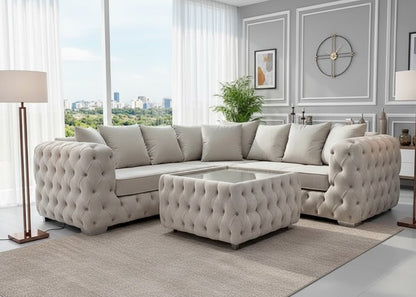 Faramade Chesterfield Corner Sofa in Plush Velvet with Coffee Table