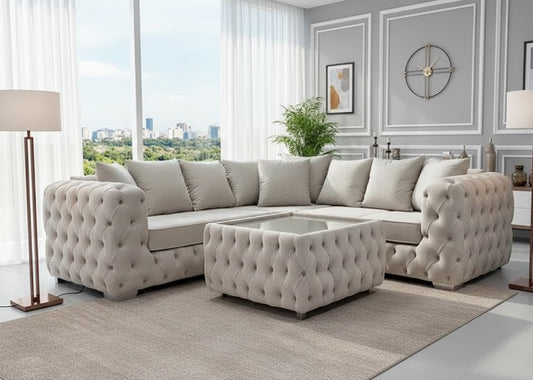 Faramade Chesterfield Corner Sofa in Plush Velvet with Coffee Table