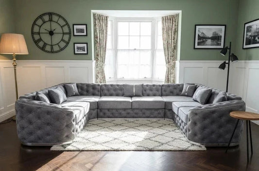 Alford U Shape Ambassador Sofa In Plush Velvet Fabric