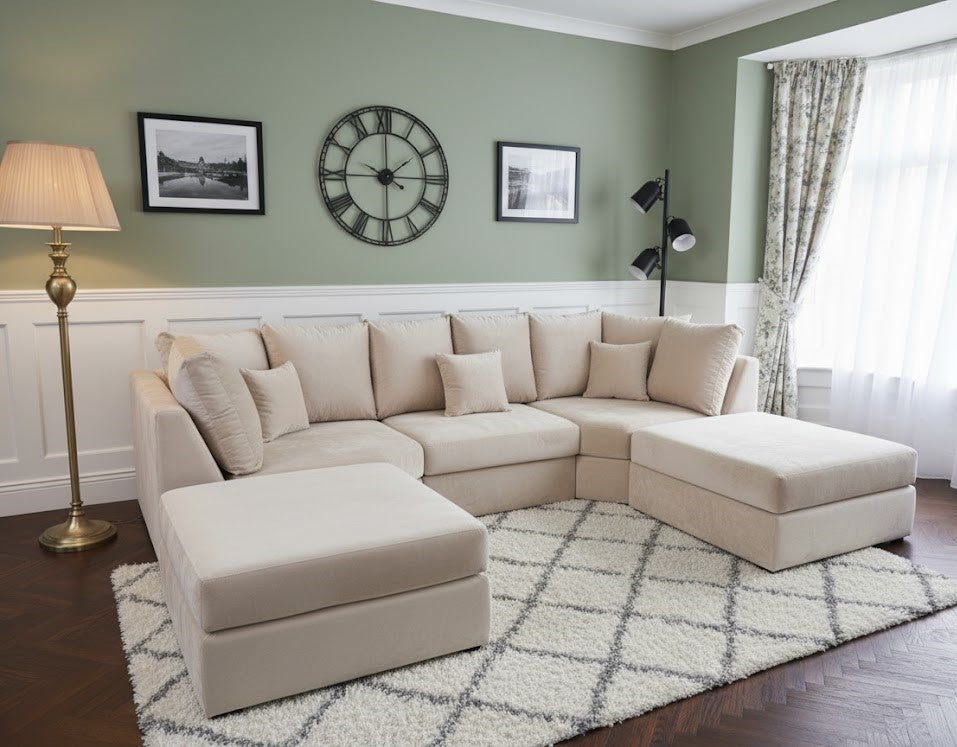 The Opal Nest U-Shaped Modern Sofa In Plush Velvet Fabric