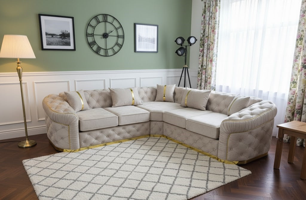 Slate Rib Corner Sofa In Plush Velvet Fabric