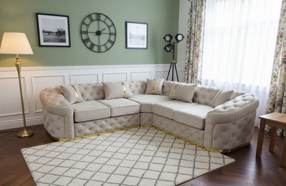 Slate Rib Corner Sofa In Plush Velvet Fabric