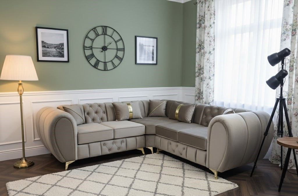 Timber Lair Corner Sofa In Plush Velvet Fabric