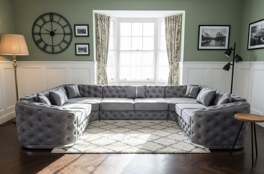 The Horizon Dip U-Shaped Sofa In Plush Velvet Fabric