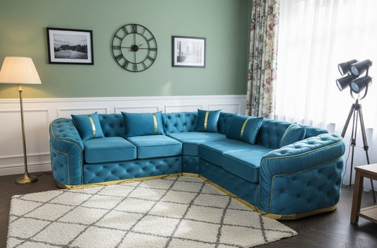 Garrison Knit Corner Sofa In Plush Velvet Fabric