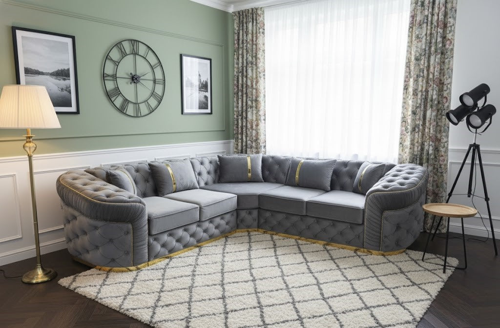 Lattice Bloom Corner Sofa In Plush Velvet Fabric