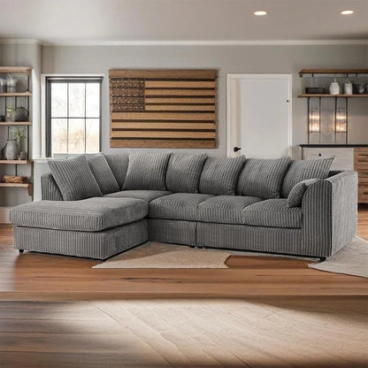 Alice Corner 5 Seater Modern Jumbo Cord Left/Right Hand L Shape Sofa Suite Foot Stool
