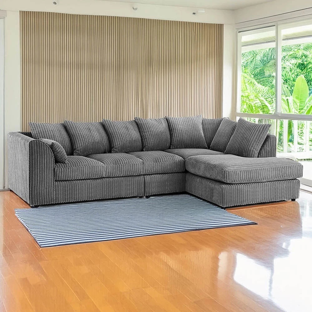 Alice Corner 5 Seater Modern Jumbo Cord Left/Right Hand L Shape Sofa Suite Foot Stool