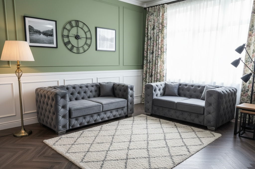 Minimalist Arc Slope 3+2 Seater Luxury Sofas In Plush Velvet Fabric