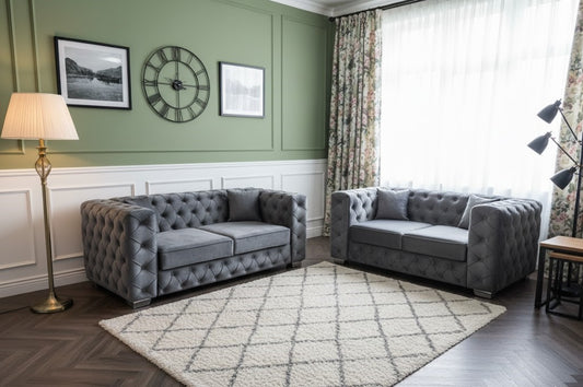 Minimalist Arc Slope 3+2 Seater Luxury Sofas In Plush Velvet Fabric