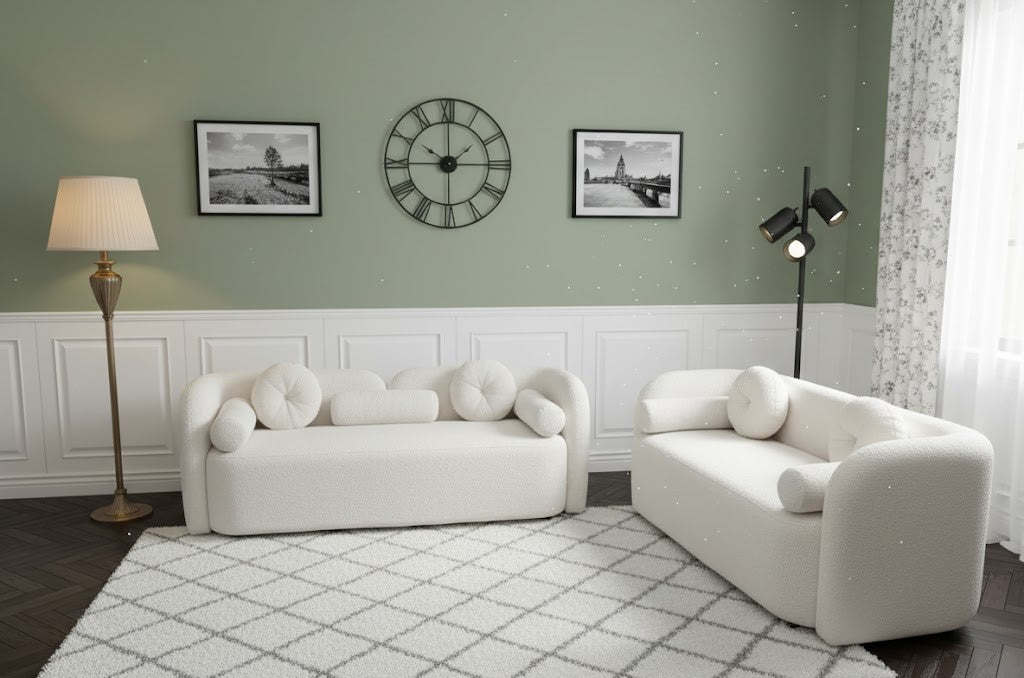 Velvet Ocean Slumber 3+2 Seater Luxury Sofas In Beige Plush Velvet Fabric