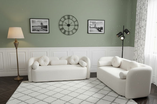 Velvet Ocean Slumber 3+2 Seater Luxury Sofas In Beige Plush Velvet Fabric