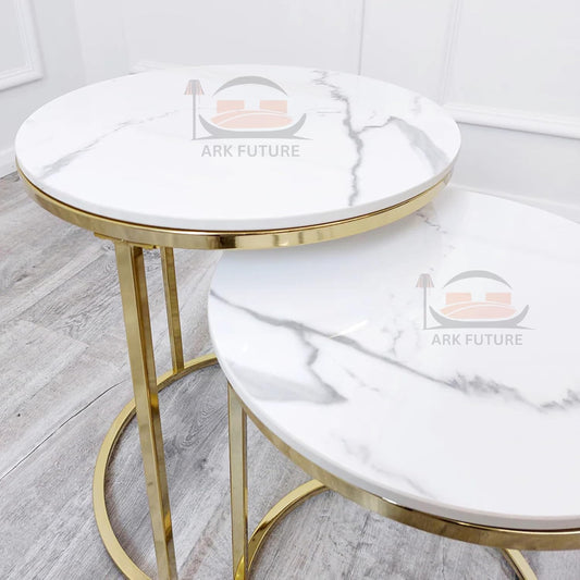 Cato Nest of 2 Tall End Tables with Polar White Sintered Stone Tops