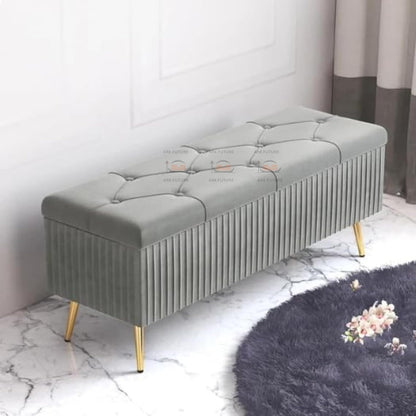 Puffy Modern Ottoman Storage Velvet Bench with Gold Metal Legs - Upholstered